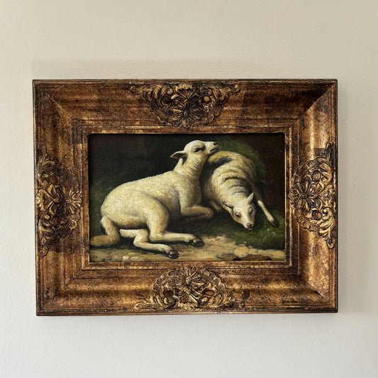 Marvelous Oil Painting Animals "Resting Lambs" Vintage French Artwork
