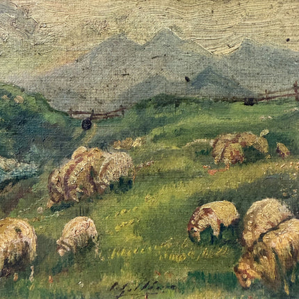 Rustic Landscape Oil Painting "Grazing Sheep" Original Small Artwork Holland Art Shop