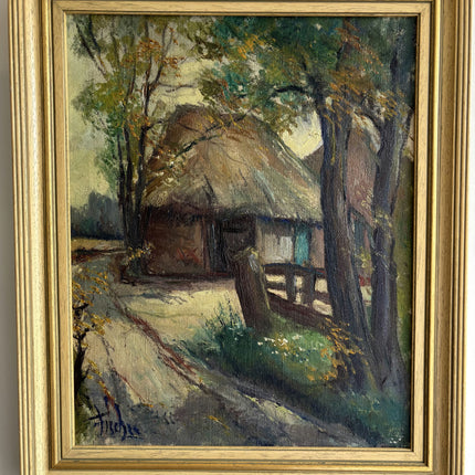 Expressive Farm Oil Painting "Thatched Cottage" Handcrafted Art Holland Art Shop