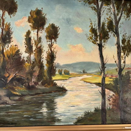Classic Oil Painting Landscape "Riverbank Trees" Antique Large Art Holland Art Shop