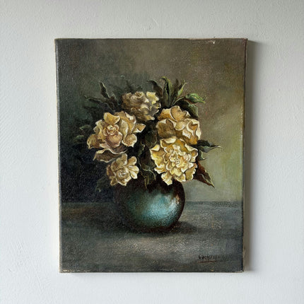 Refined Flowery Still Life Oil Painting "Yellow Roses" Traditional Small Artwork Holland Art Shop