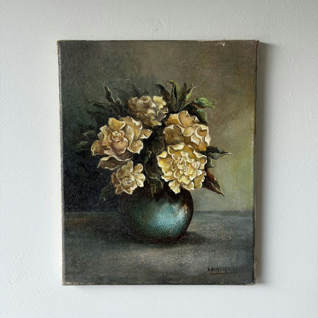 Refined Flowery Still Life Oil Painting "Yellow Roses" Traditional Small Artwork Holland Art Shop
