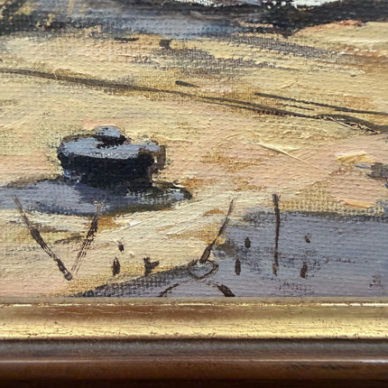 Authentic Harbor Scene Oil Painting "Striped Boats" Classic Small Art Holland Art Shop