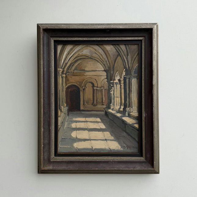 Jean Dohmen 1944 Church Interior Oil Painting "Arched Corridor" Artwork Holland Art Shop