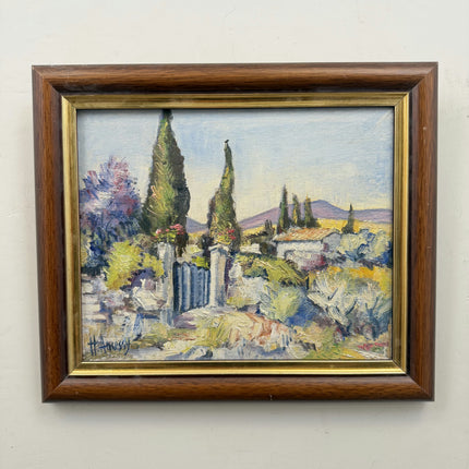 Elegant Landscape Oil Painting "Cypress Trees" Rustic Small Artwork Holland Art Shop