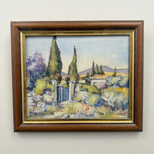 Elegant Landscape Oil Painting "Cypress Trees" Rustic Small Artwork Holland Art Shop