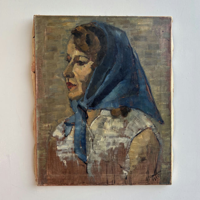 Handcrafted Portrait Oil Painting "Woman In Shawl" Rustic Art Holland Art Shop