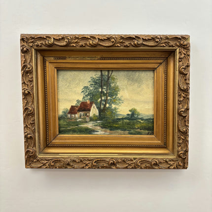 19th Century Antique Landscape Oil Painting "Thatched Cottage" Artwork Holland Art Shop