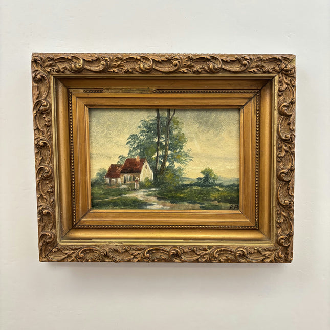 19th Century Antique Landscape Oil Painting "Thatched Cottage" Artwork Holland Art Shop