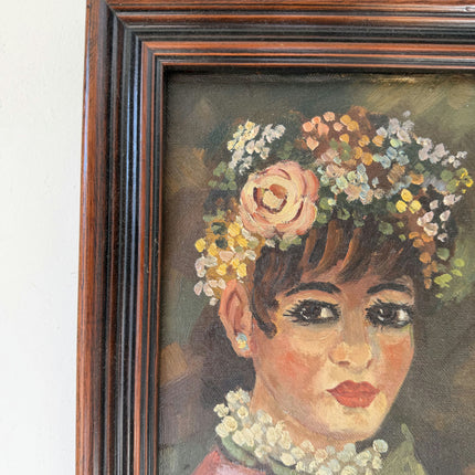 Classic Oil Painting Portrait "Flower Crown Girl" Authentic Small Artwork Holland Art Shop
