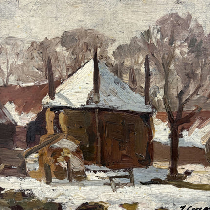 Detailed Interior Oil Painting "Snowy House" Handcrafted Small Art Holland Art Shop
