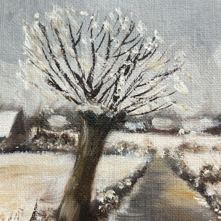 Traditional Winter Landscape Oil Painting "Snowy Tree" Rustic Small Art Holland Art Shop