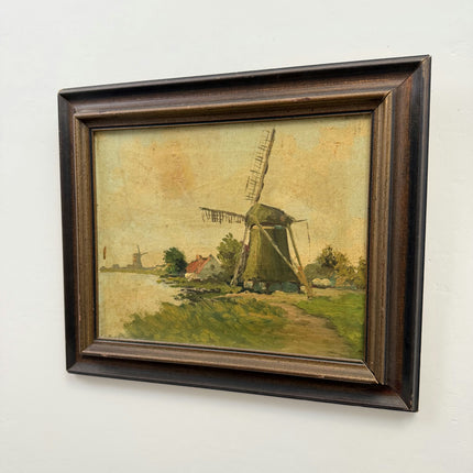 Handcrafted Landscape Oil Painting "Green Windmill" Expressive Small Art Holland Art Shop