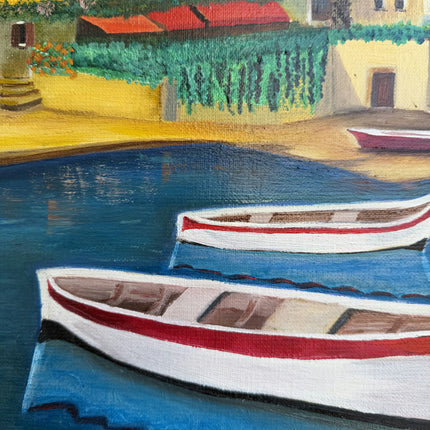 Handcrafted Harbor Scene Oil Painting "Rowing Boats" Expressive Artwork Holland Art Shop