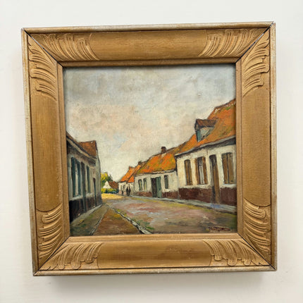 19th Century Antique Scenery Oil Painting "Village Street" Art Holland Art Shop