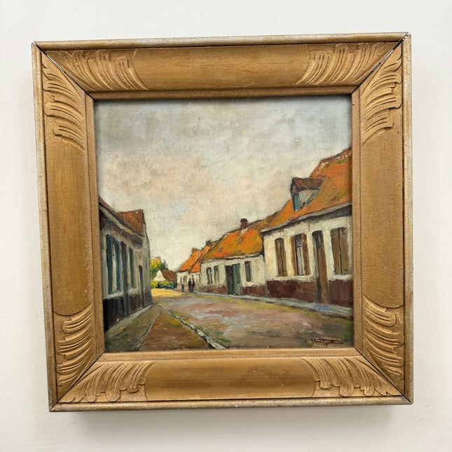 19th Century Antique Scenery Oil Painting "Village Street" Art Holland Art Shop