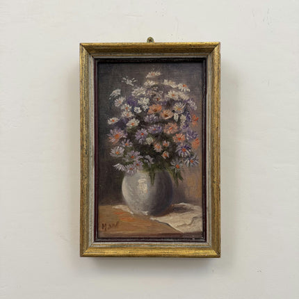 Vintage Flowery Still Life Oil Painting "Flower Vase" Handcrafted Small Artwork Holland Art Shop