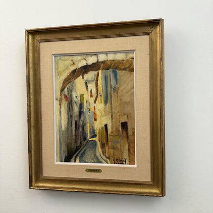Rustic Cityscape Oil Painting "Arched Street" Refined Belgian Artwork Holland Art Shop