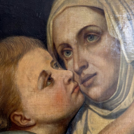19th Century Antique Portrait Oil Painting "Mother Embrace" Large Art Holland Art Shop