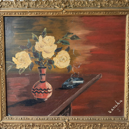 Elegant Still Life Oil Painting "Canvas Backing" Vintage Art Holland Art Shop