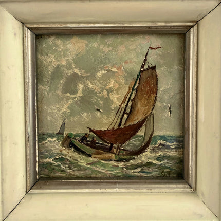 Traditional Seascape Oil Painting "Sailing Boat" Detailed Small Artwork Holland Art Shop