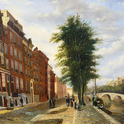 Expressive Cityscape Oil Painting "Canal Tree" Elegant Large Artwork Holland Art Shop