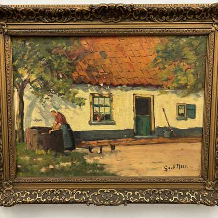 Authentic Landscape Oil Painting "Washing Woman" Expressive Art Holland Art Shop