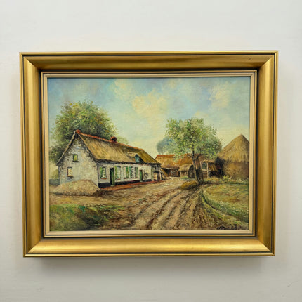 Vintage Landscape Oil Painting "Thatched Cottage" Authentic Artwork Holland Art Shop