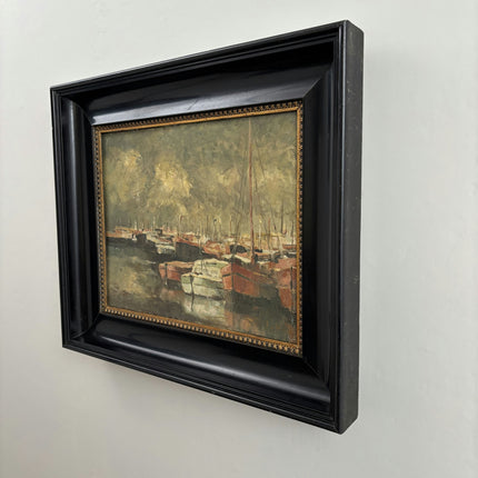 Original Interior Oil Painting "Moored Boats" Traditional Artwork Holland Art Shop