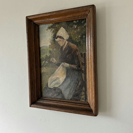 Vintage Portrait Oil Painting "Seated Woman" Elegant Small Art Holland Art Shop