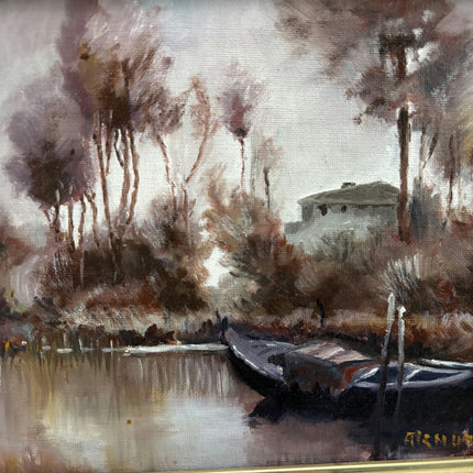 Refined Seascape Oil Painting "Docked Boat" Rustic Small Art Holland Art Shop