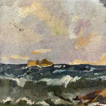 19th Century Antique Seascape Oil Painting "Coastal Cliff" Small Artwork Holland Art Shop