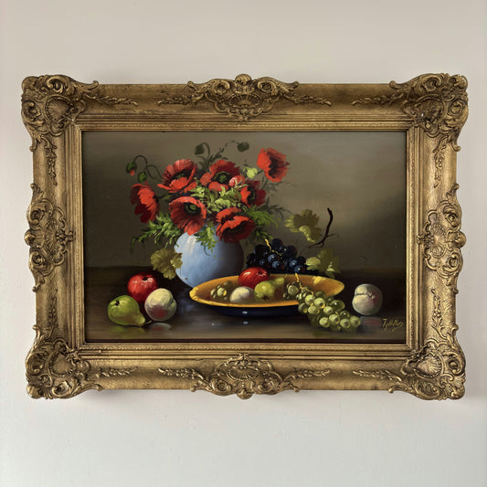 Remarkable Oil Painting Floral Still Life "Poppy Bouquet" Refined Large Artwork