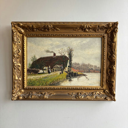 1913 Antique Landscape Oil Painting "Gilded Frame" Artwork Holland Art Shop