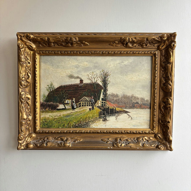 1913 Antique Landscape Oil Painting "Gilded Frame" Artwork Holland Art Shop