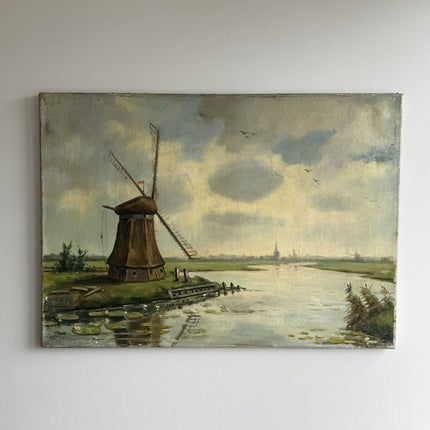 Handcrafted Landscape Oil Painting "Old Windmill" Vintage Artwork Holland Art Shop
