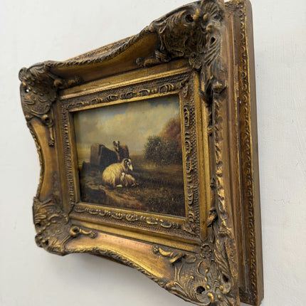 19th Century Antique Animals Oil Painting "Gilded Frame" Small Artwork Holland Art Shop