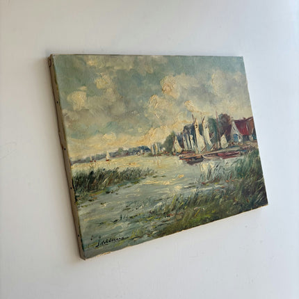 Vintage Harbor Scene Oil Painting "Sailboats Cluster" Timeless Artwork Holland Art Shop