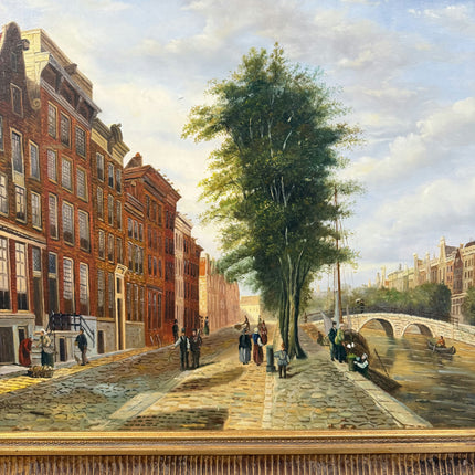 Expressive Cityscape Oil Painting "Canal Tree" Elegant Large Artwork Holland Art Shop