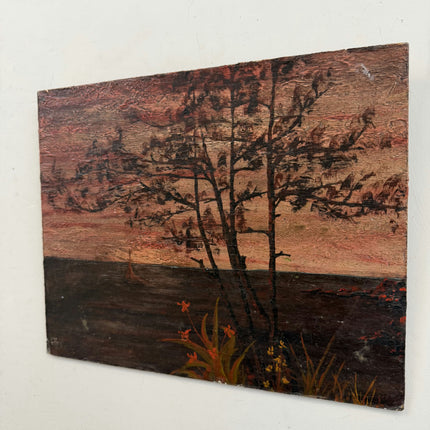 Handcrafted Seascape Oil Painting "Dark Tree" Elegant Small Art Holland Art Shop