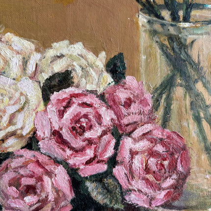 Timeless Floral Still Life Oil Painting "Pink Roses" Traditional Spanish Art Holland Art Shop