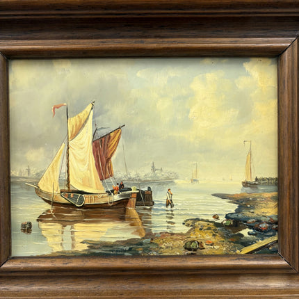Refined Seascape Oil Painting "Sailing Boat" Rustic Small Artwork Holland Art Shop