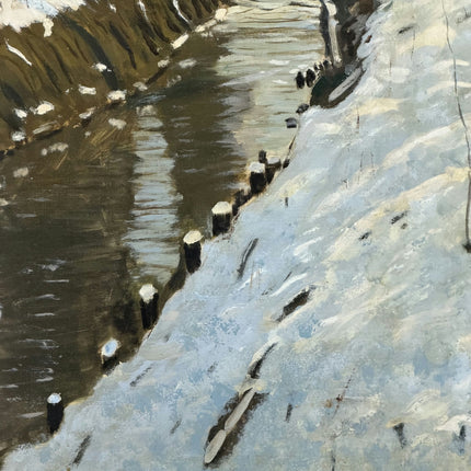 Handcrafted Landscape Oil Painting "Snowy Stream" Elegant Large Art Holland Art Shop