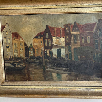 Elegant Cityscape Oil Painting "Harbor Houses" Original Art Holland Art Shop