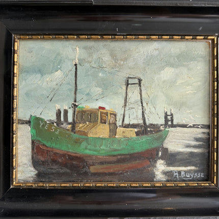 Rustic Seascape Oil Painting "Green Boat" Traditional Small Art Holland Art Shop