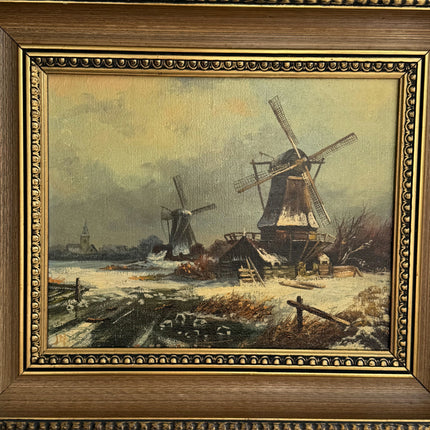 Traditional Winter Landscape Oil Painting "Dutch Windmill" Refined Artwork Holland Art Shop