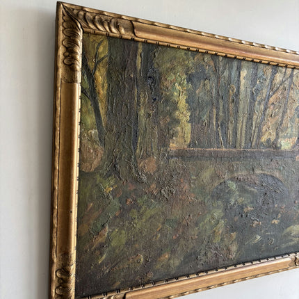 19th Century Antique Landscape Oil Painting "Arched Bridge" Artwork Holland Art Shop