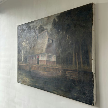 Original Landscape Oil Painting "Waterside House" Detailed Art Holland Art Shop