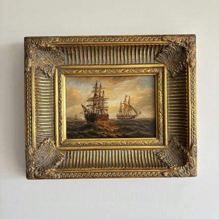Antique Seascape Oil Painting "Gilded Frame" Elegant Small Artwork Holland Art Shop