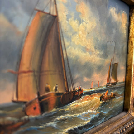 Classic Seascape Oil Painting "Sailing Boat" Original Small Artwork Holland Art Shop